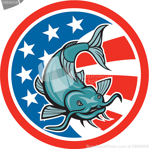 Image of Catfish Swimming American Flag Circle Cartoon