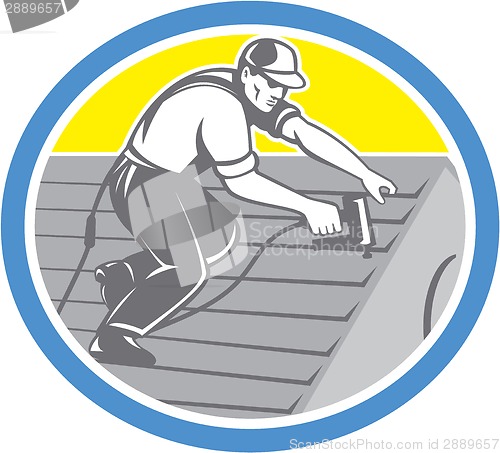 Image of Roofer Roofing Worker Circle Retro