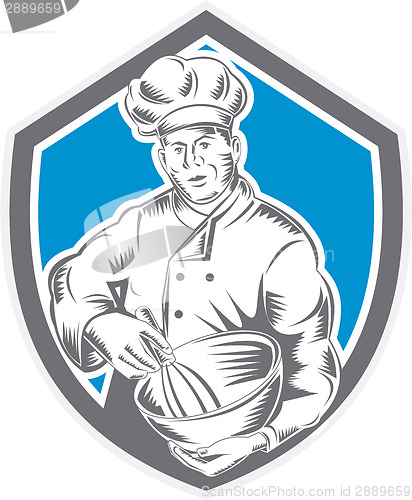 Image of Baker Chef Cook Mixing Bowl Woodcut Retro
