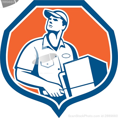 Image of Delivery Worker Deliver Package Carton Box Retro