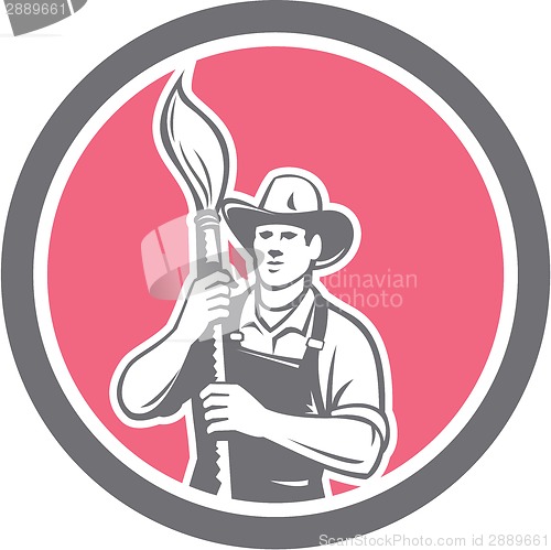 Image of House Painter Holding Paintbrush Circle Retro