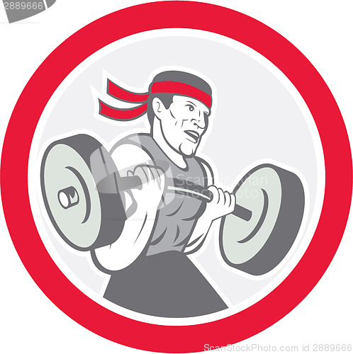 Image of Weightlifter Lifting Barbell Circle Cartoon