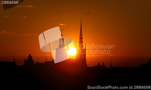 Image of Stockholm cityscape at sunset 