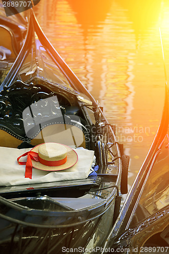 Image of Gondolier's straw hat in boat, Venice 