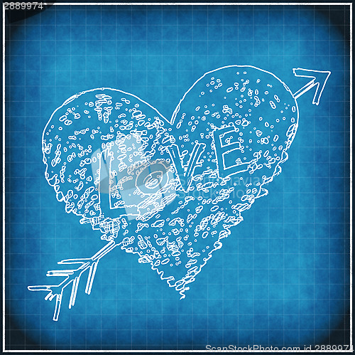 Image of Blue grunge background with white abstract heart