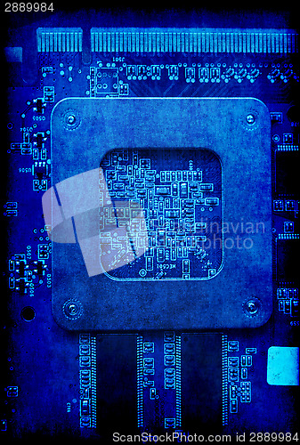 Image of Electronic circuit board blue grunge background