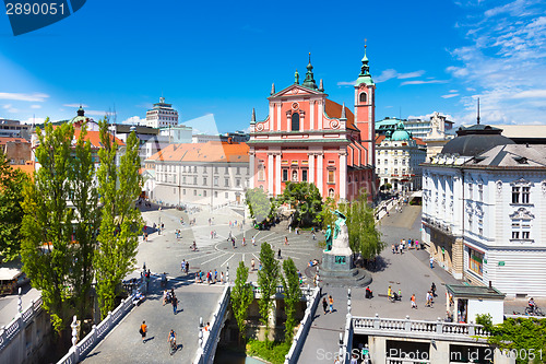 Image of Preseren square, Ljubljana, capital of Slovenia.