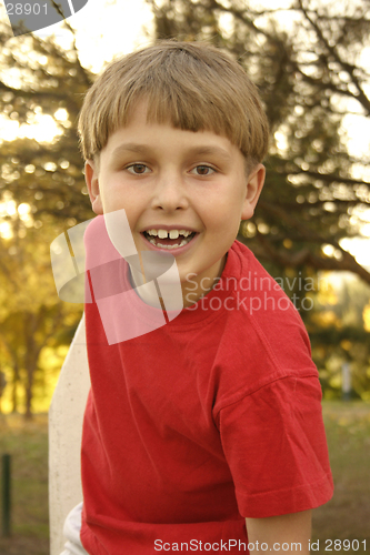 Image of Happy boy on the fence