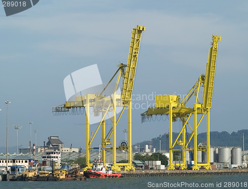 Image of Two container cranes in a harbour