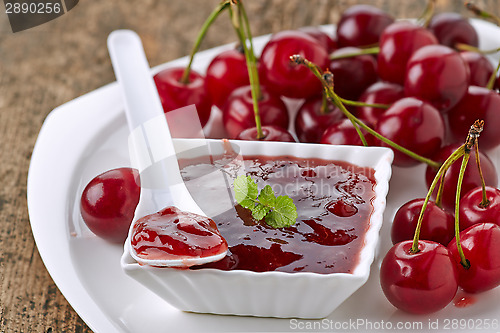 Image of bowl of fruit jam with cherries