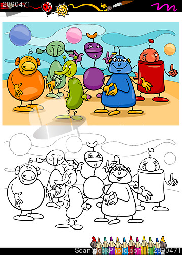 Image of funny aliens cartoon coloring book