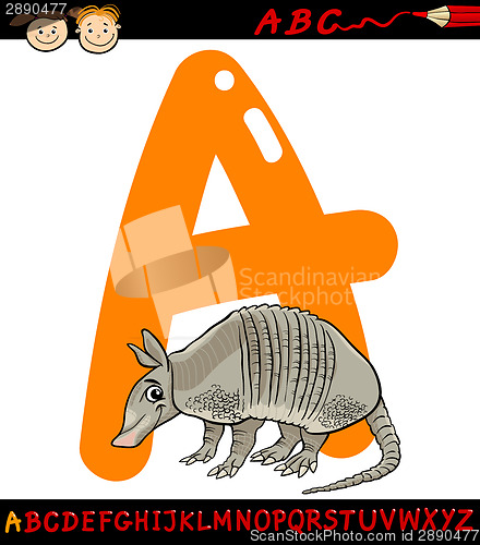 Image of letter a for armadillo cartoon illustration