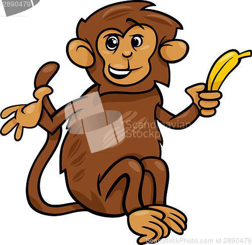 Image of monkey with banana cartoon illustration