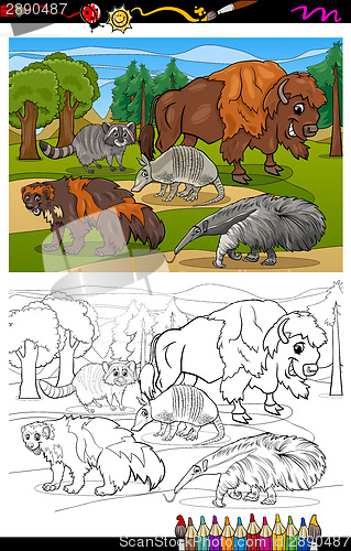 Image of mammals animals cartoon coloring book