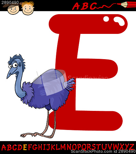 Image of letter e for emu cartoon illustration