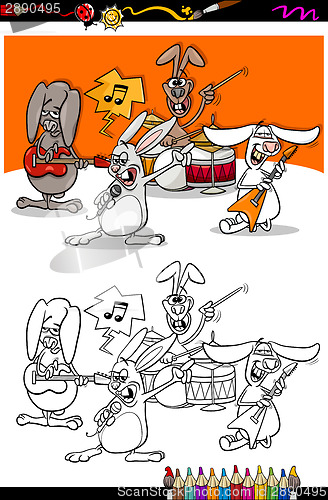 Image of bunnies band cartoon coloring book
