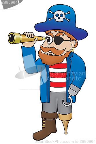 Image of Cartoon illustration of pirate looking through a spyglass