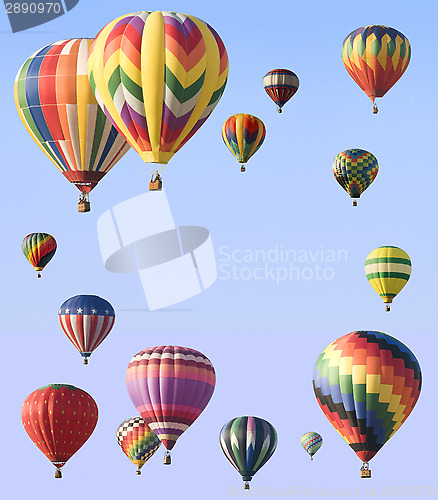 Image of Hot-air balloons arranged around edge of frame 