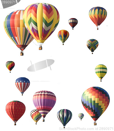 Image of Hot-air balloons arranged around edge of frame allowing space fo