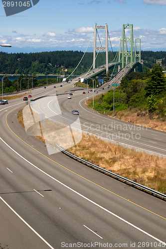 Image of Highway 16 Crossing Puget Sound Over Tacoma Narrows Bridge