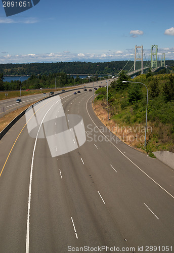 Image of Highway 16 Crossing Puget Sound Over Tacoma Narrows Bridge