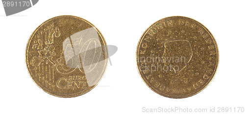 Image of Fifty euro cent on white background