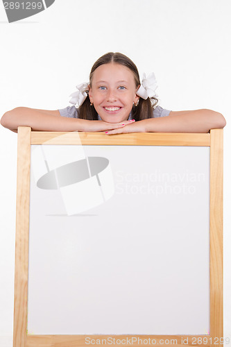 Image of Girl and advertising stand