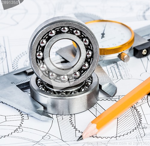 Image of Ball bearings on technical drawing