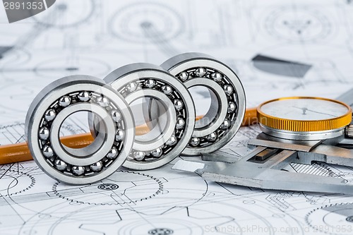 Image of Ball bearings on technical drawing