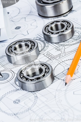 Image of Ball bearings on technical drawing