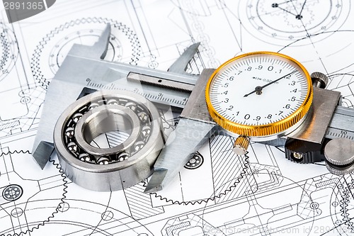 Image of Ball bearings on technical drawing