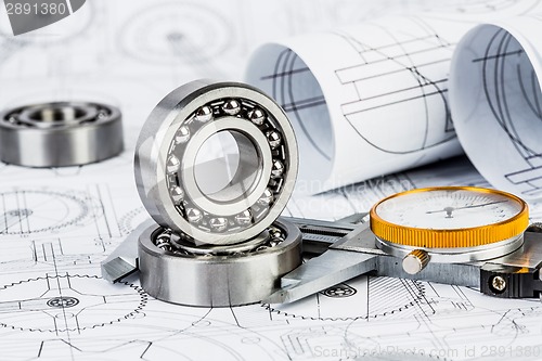 Image of Ball bearings on technical drawing