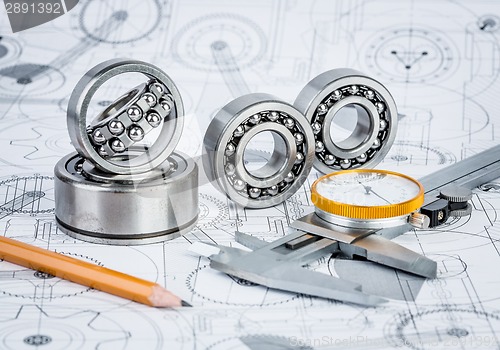 Image of Ball bearings on technical drawing