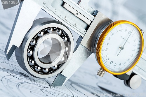 Image of Ball bearings on technical drawing