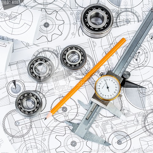 Image of Ball bearings on technical drawing