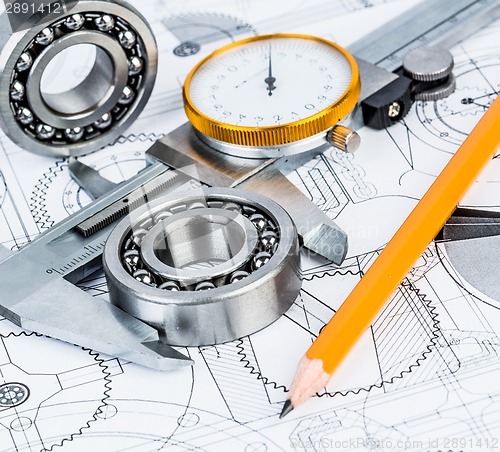 Image of Ball bearings on technical drawing