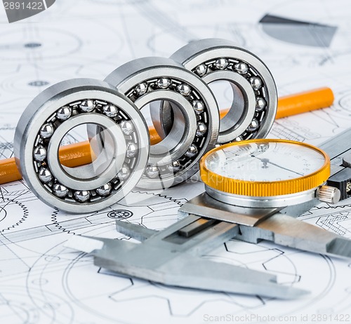 Image of Ball bearings on technical drawing