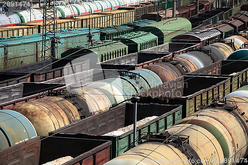 Image of many rail cars at the station