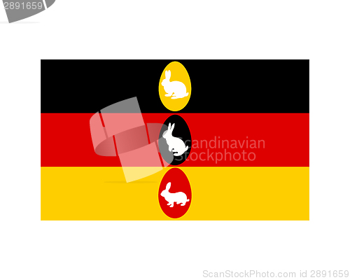 Image of Flag of Germany with easter bunnys and easter eggs