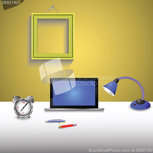 Image of workplace and notebook