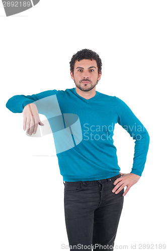 Image of Man leaning on an invisible object