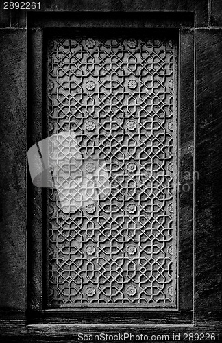 Image of Fake window with traditional stone ornament. India, Agra city