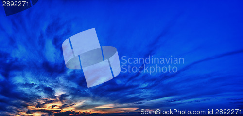 Image of Panorama dark colored sky at sunset.