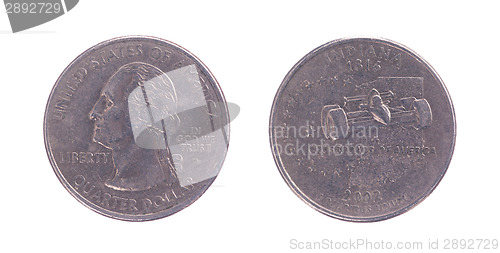 Image of Twenty five American cents on a white background