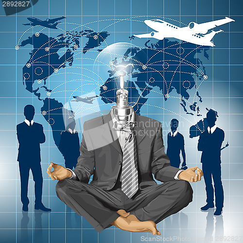 Image of Vector Lamp Head Businessman in Lotus Pose Meditating