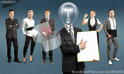 Image of Business Team With Lamp Head