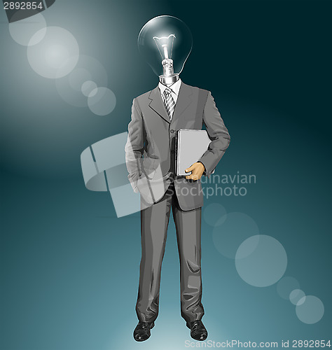 Image of Vector Lamp Head Businessman With Laptop
