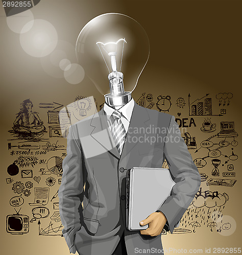 Image of Vector Lamp Head Businessman With Laptop