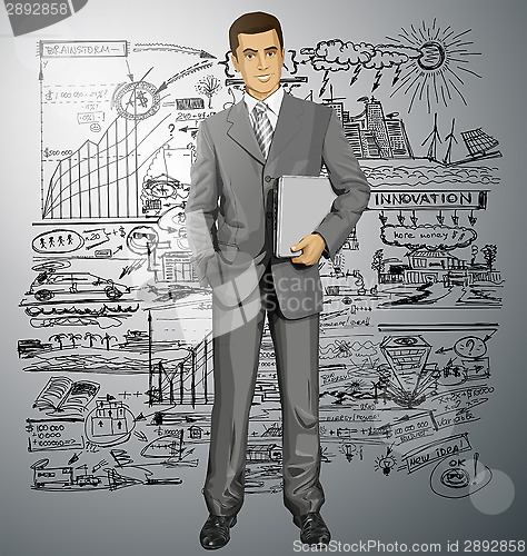 Image of Vector Businessman With Laptop