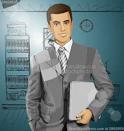 Image of Vector Businessman With Laptop